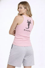 Kadın Fitilli Atlet Sıfır Yaka Slim Fit Arka Baskılı Spor Atlet - Pembe