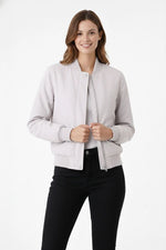 Kadın Premium Bomber Ceket Çıtçıt Kapamalı, Astarlı, Regular Fit Mont - Beyaz