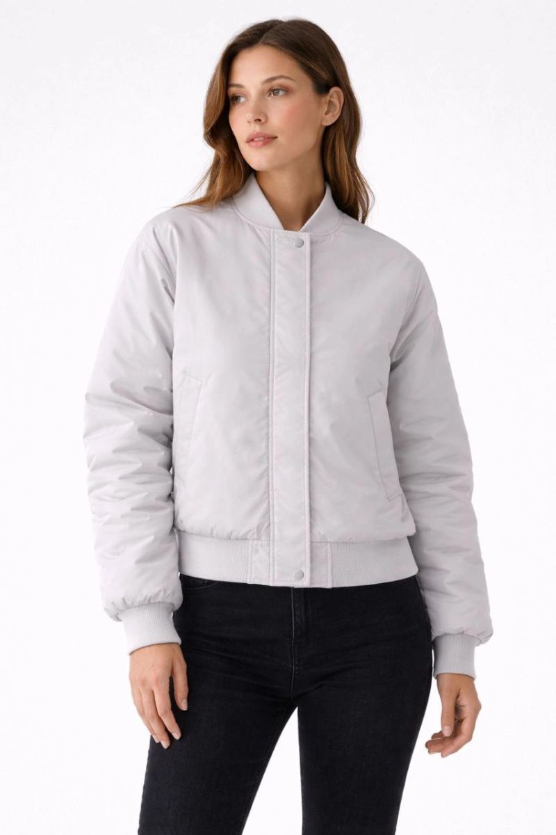 Kadın Premium Bomber Ceket Çıtçıt Kapamalı, Astarlı, Regular Fit Mont - Beyaz