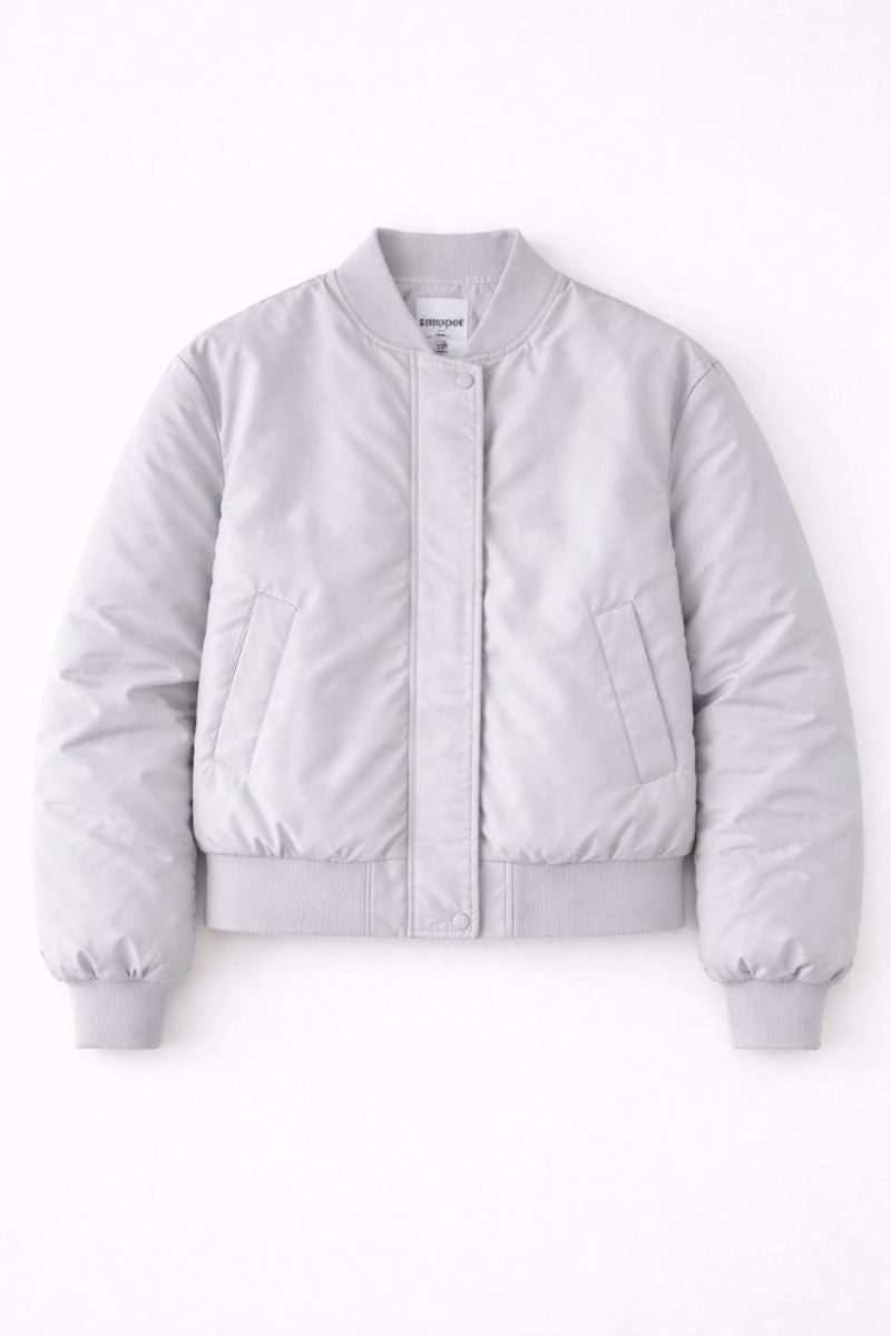 Kadın Premium Bomber Ceket Çıtçıt Kapamalı, Astarlı, Regular Fit Mont - Beyaz