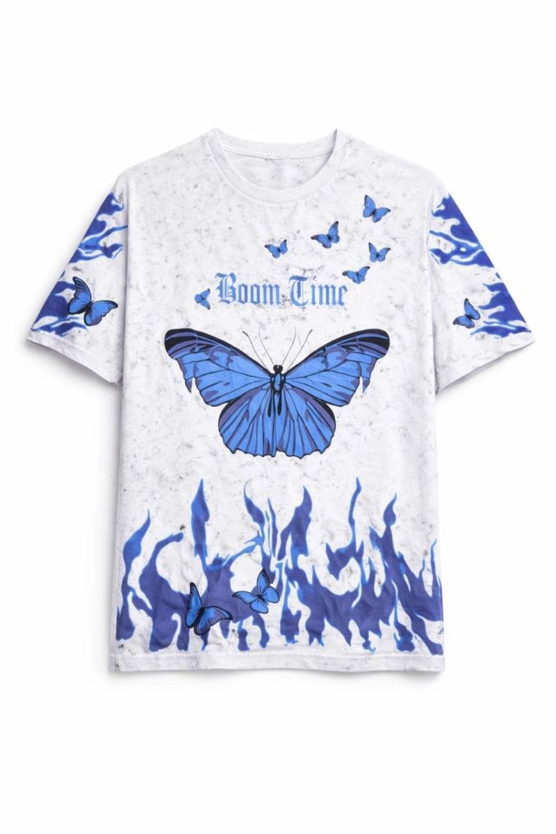 Kadın Asit Yıkamalı Oversize Tişört Bisiklet Yaka Kısa Kol T-shirt - Beyaz