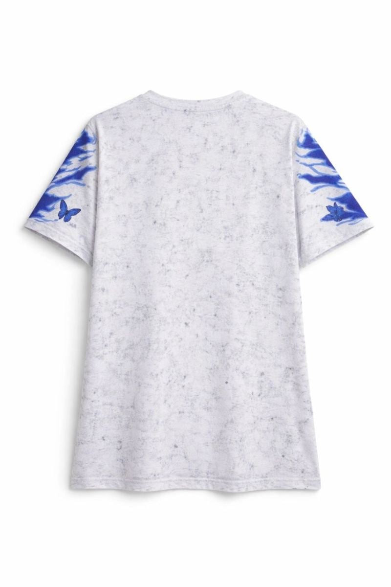 Kadın Asit Yıkamalı Oversize Tişört Bisiklet Yaka Kısa Kol T-shirt - Beyaz