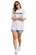 Kadın Asit Yıkamalı Oversize Tişört Bisiklet Yaka Kısa Kol T-shirt - Beyaz