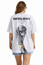 Kadın Asit Yıkamalı Oversize Tişört Bisiklet Yaka Kısa Kol T-shirt - Beyaz