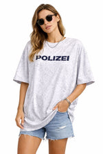 Kadın Asit Yıkamalı Oversize Tişört Bisiklet Yaka Kısa Kol T-shirt - Beyaz