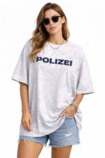 Kadın Asit Yıkamalı Oversize Tişört Bisiklet Yaka Kısa Kol T-shirt - Beyaz