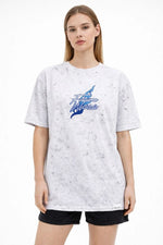 Kadın Asit Yıkamalı Oversize Tişört Bisiklet Yaka Kısa Kol T-shirt - Beyaz