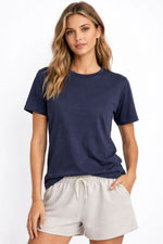 Kadın Tişört Osy Modal yumuşak dokulu Kumaş Bisiklet Yaka T-shirt - İndigo