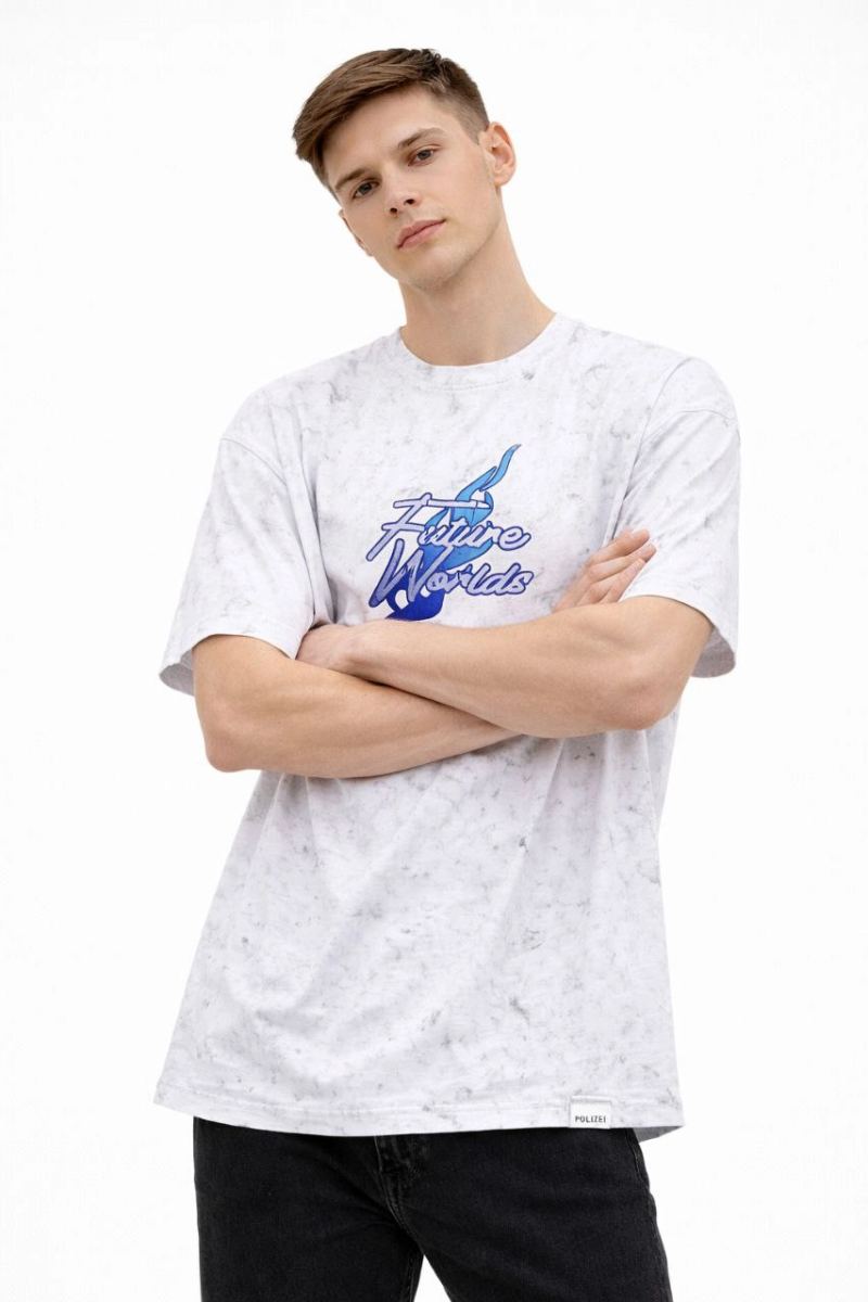 Erkek Asit Yıkamalı Oversize Tişört Bisiklet Yaka Kısa Kol T-shirt - Beyaz