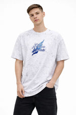 Erkek Asit Yıkamalı Oversize Tişört Bisiklet Yaka Kısa Kol T-shirt - Beyaz