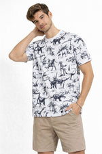 Erkek Dinozor Dijıtal ön ve arka Baskılı Tişört Bisiklet Yaka T-Shirt - Beyaz