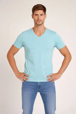 Erkek Body T-shirt V Yaka Slim Fit Likralı Kısa kol Tişört - Turkuvaz
