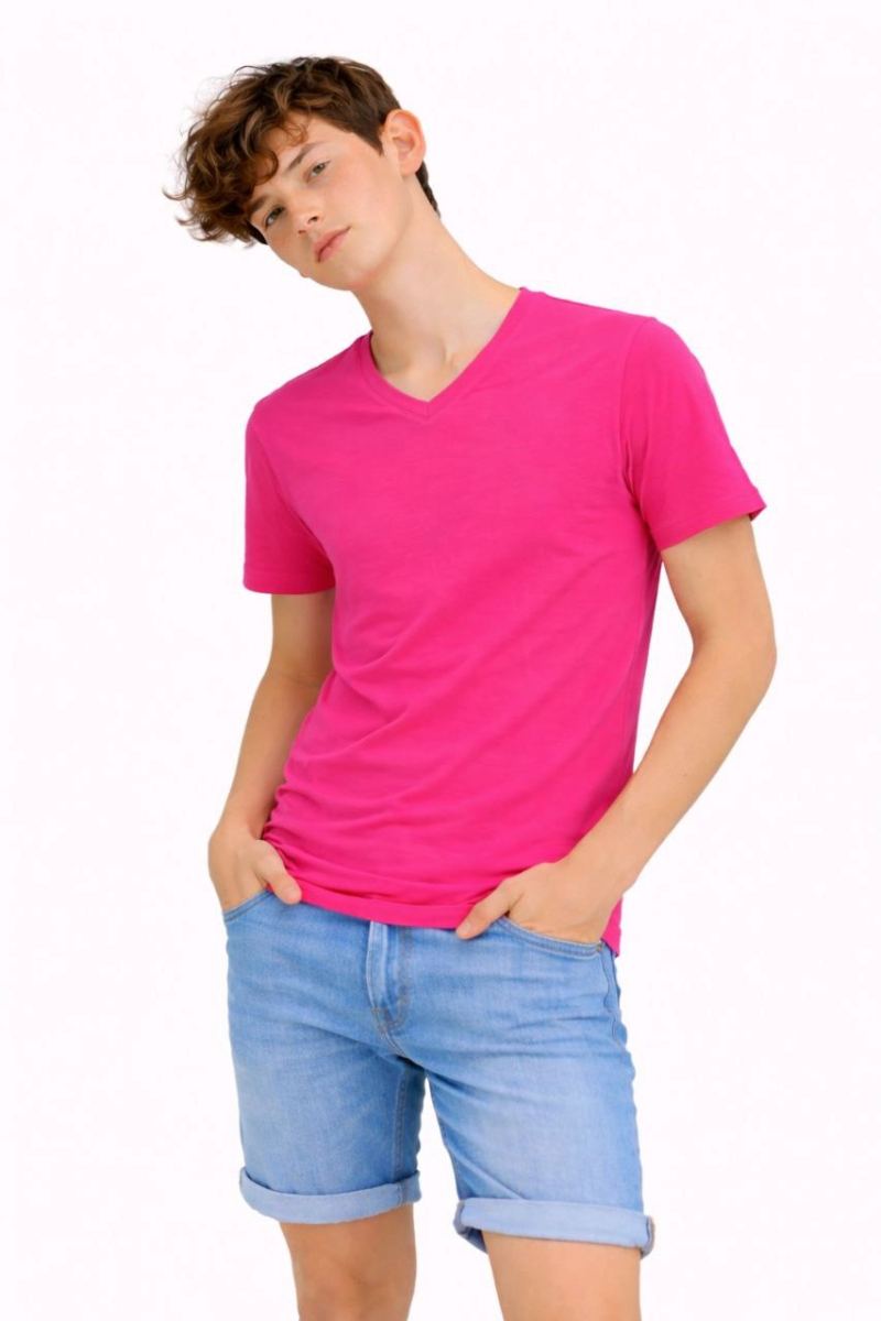 Genç Erkek Çocuk V Yaka Tişört Model - Pembe