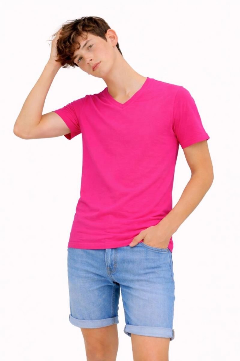 Genç Erkek Çocuk V Yaka Tişört Model - Pembe