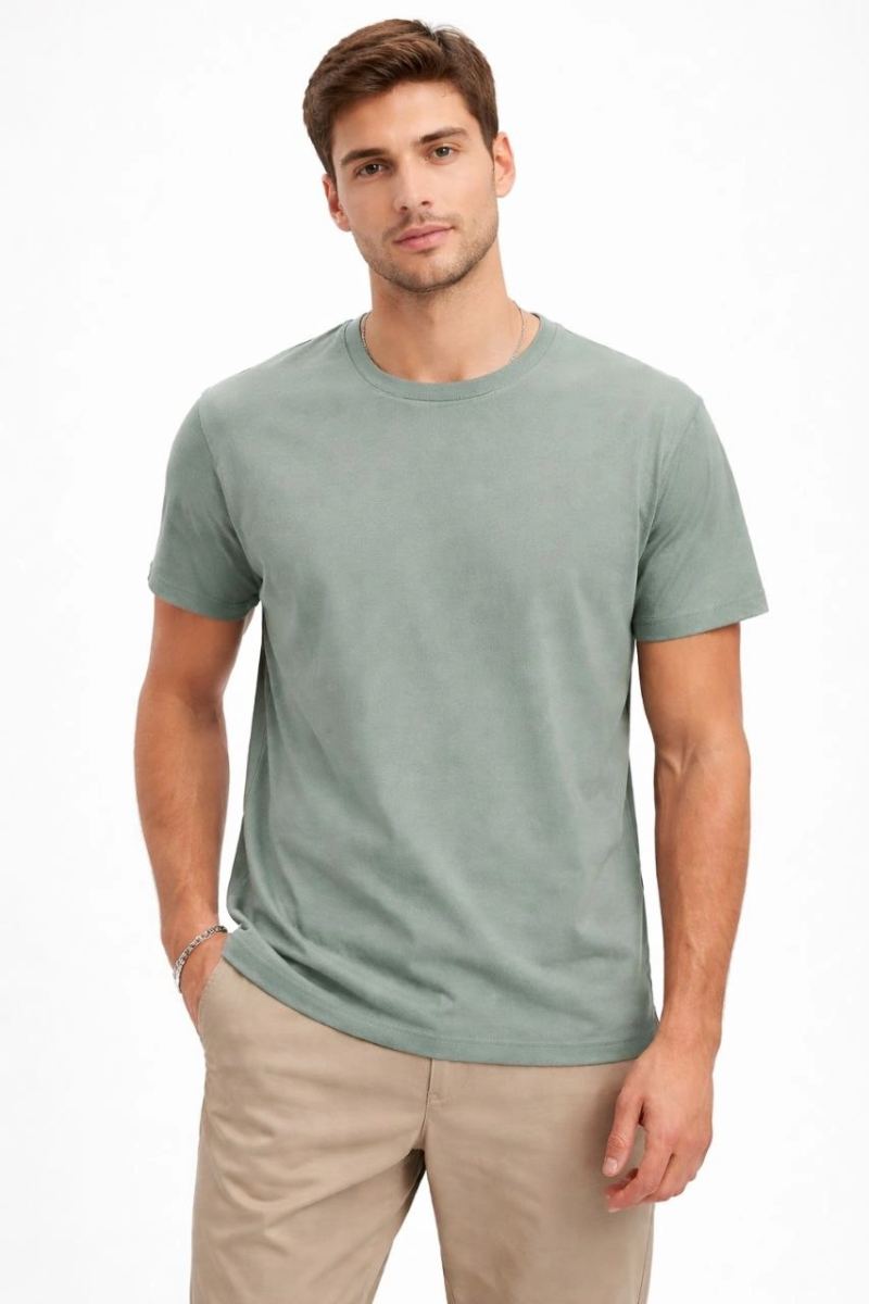 Erkek Bisiklet Yaka Yazlık Kısa kol Düz Tişört Regular Kalıp T-shirt - Mint Yeşili