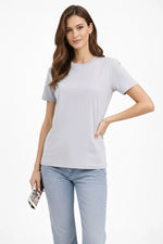 Kadın Bisiklet Yaka Yazlık Kısa kol Düz Tişört Regular Kalıp T-shirt - Gri