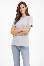 Kadın Bisiklet Yaka Yazlık Kısa kol Düz Tişört Regular Kalıp T-shirt - Gri