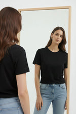 Kadın Bisiklet Yaka Yazlık Kısa kol Düz Tişört Regular Kalıp T-shirt - Siyah