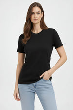 Kadın Bisiklet Yaka Yazlık Kısa kol Düz Tişört Regular Kalıp T-shirt - Siyah