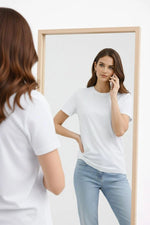 Kadın Bisiklet Yaka Yazlık Kısa kol Düz Tişört Regular Kalıp T-shirt - Beyaz
