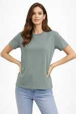 Kadın Bisiklet Yaka Yazlık Kısa kol Düz Tişört Regular Kalıp T-shirt - Mint Yeşili