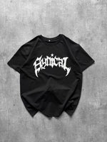 Kadın Kısa Kol Yazlık Tişört Bisiklet Yaka Baskılı Oversize T-Shirt - Siyah