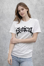 Kadın Kısa Kol Yazlık Tişört Bisiklet Yaka Baskılı Oversize T-Shirt - Beyaz
