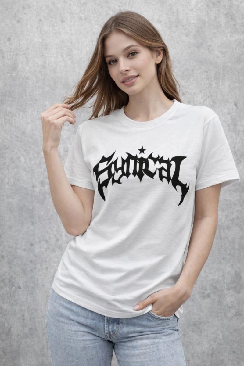 Kadın Kısa Kol Yazlık Tişört Bisiklet Yaka Baskılı Oversize T-Shirt - Beyaz
