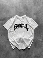 Kadın Kısa Kol Yazlık Tişört Bisiklet Yaka Baskılı Oversize T-Shirt - Beyaz