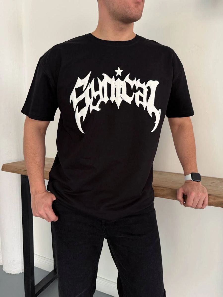 Erkek Kısa Kol Yazlık Tişört Bisiklet Yaka Baskılı Oversize T-Shirt - Siyah