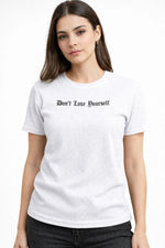Kadın Wafıl Kumaş Tişört Regular Kalıp Bisiklet Yaka Baskılı T-Shirt - Beyaz