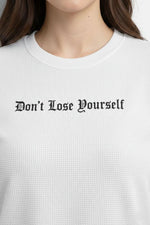 Kadın Wafıl Kumaş Tişört Regular Kalıp Bisiklet Yaka Baskılı T-Shirt - Beyaz