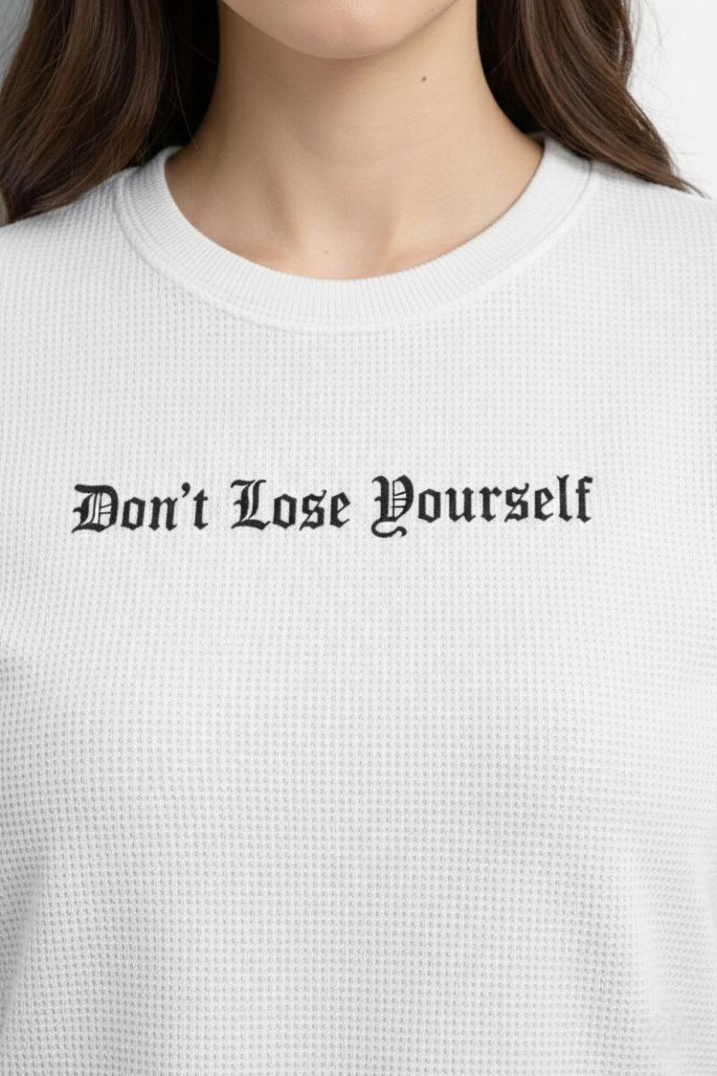 Kadın Wafıl Kumaş Tişört Regular Kalıp Bisiklet Yaka Baskılı T-Shirt - Beyaz