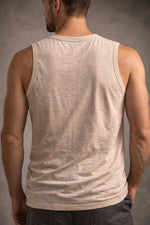 Erkek Flamlı Kumaş Kolsuz Atlet Günlük Fitness Spor T-Shirt - Taş