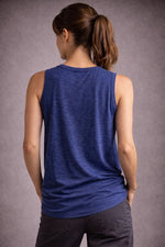 Kadın Flamlı Kumaş Kolsuz Atlet Günlük Fitness Spor T-Shirt - İndigo