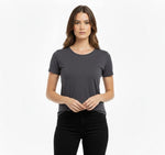 Kadın T-Shirt Bisiklet Yaka Slim Fit Likralı Tişört Yazlık Basic Body - Füme
