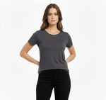 Kadın T-Shirt Bisiklet Yaka Slim Fit Likralı Tişört Yazlık Basic Body - Füme
