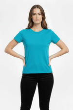Kadın T-Shirt Bisiklet Yaka Slim Fit Likralı Tişört Yazlık Basic Body - Turkuvaz