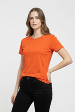Kadın T-Shirt Bisiklet Yaka Slim Fit Likralı Tişört Yazlık Basic Body - Turuncu