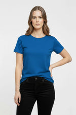 Kadın T-Shirt Bisiklet Yaka Slim Fit Likralı Tişört Yazlık Basic Body - İndigo