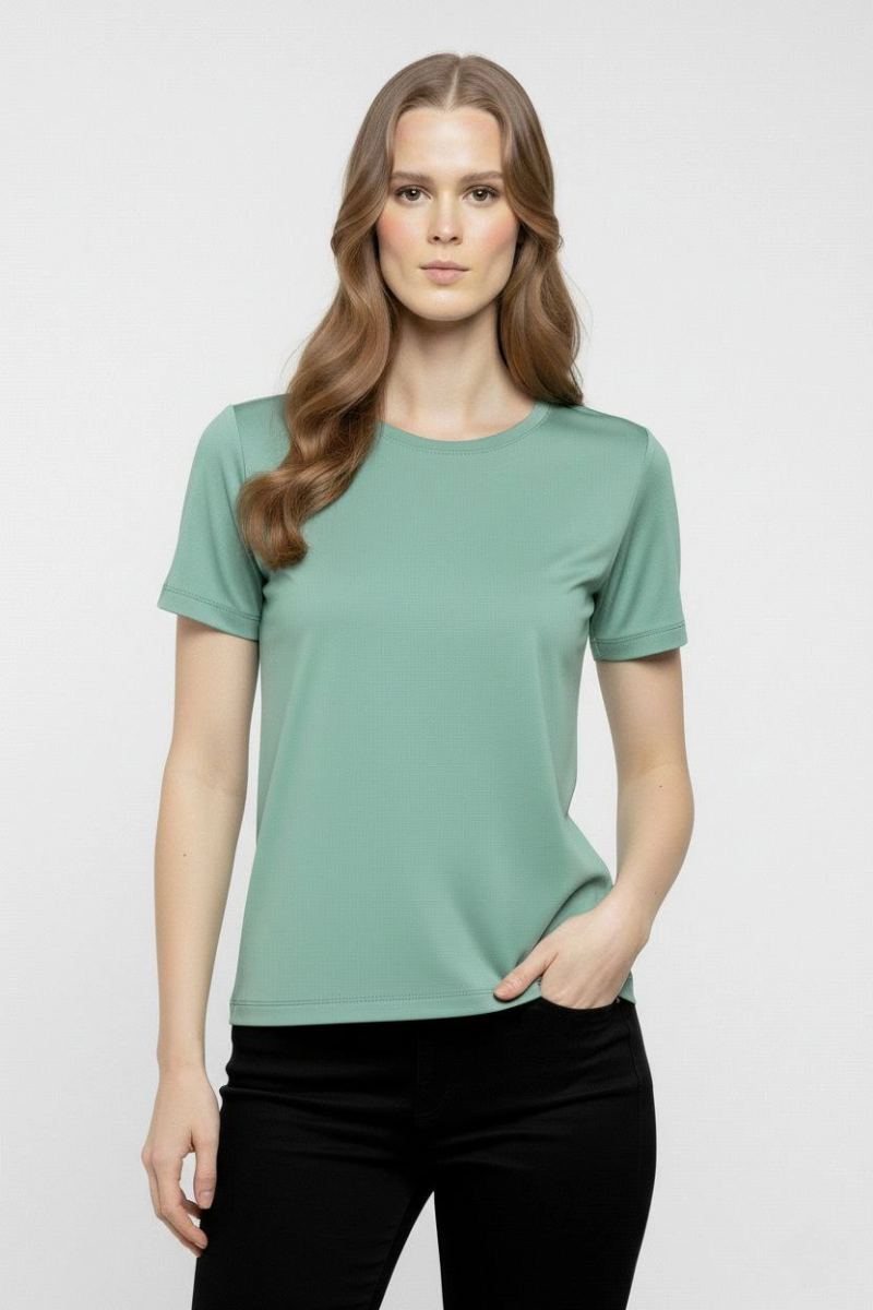Kadın T-Shirt Bisiklet Yaka Slim Fit Likralı Tişört Yazlık Basic Body - Mint Yeşili