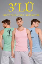 Erkek Spor Fitilli Kaşkorse Arka Basklı Atlet 3'lü Set Mint Yeşili-Pembe-Bebek Mavisi