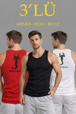 Erkek Spor Fitilli Kaşkorse Arka Basklı Atlet 3'lü Set Kırmızı-Siyah-Beyaz