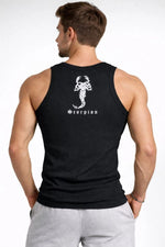 Erkek Spor Slimfit Fitilli Kaşkorse Arka Basklı Atlet 2'li Set Siyah-Beyaz