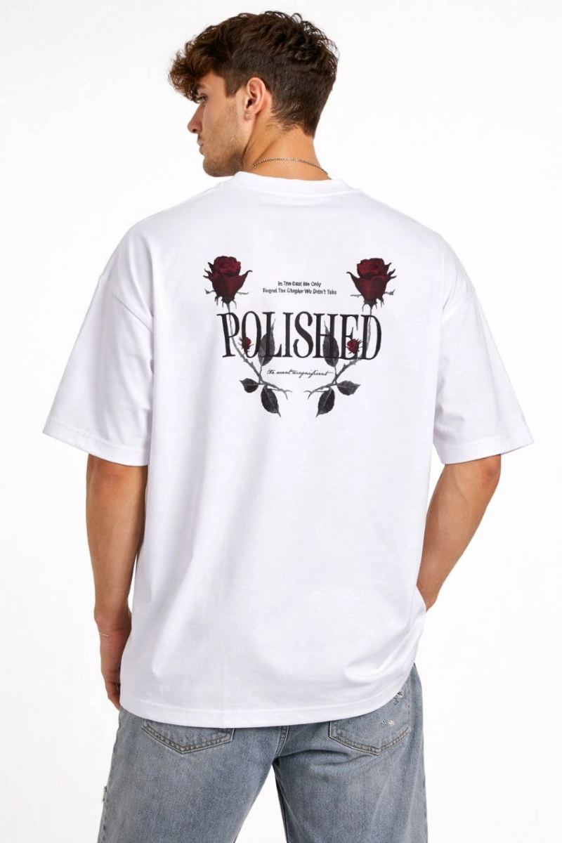 Erkek Kısa Kol Yazlık Tişört Bisiklet Yaka Baskılı Oversize T-Shirt - Beyaz