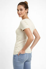 Kadın V Yaka Tişört Kısa Kol Slim Fit T-shirt 2'li Set Saks Mavisi-Ekru