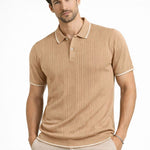 Erkek Polo Yaka Düğmeli Triko Tişört Yazlık Dokuma Regular Fit T-Shirt - Kahverengi