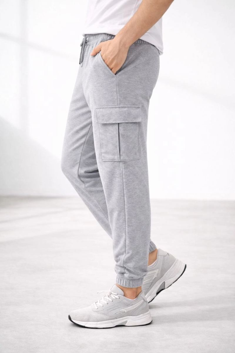 Erkek Jogger Eşofman Altı Kargo Cepli Lastikli Paça Spor Pantolon - Gri