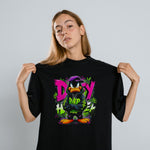 Daffy Duck Graffiti Baskılı Unisex Siyah Tişört - 24/1 Penye Pamuklu